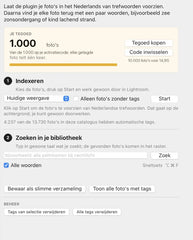 Zoom.nl Lightroom Plug-in, tabblad Automatische Tags: je tegoed van 1.000 foto's
