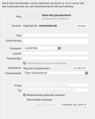 Zoom.nl Lightroom Plugin, tabblad Publiceren: je foto rechtstreeks vanuit Lightroom op Zoom.nl zetten