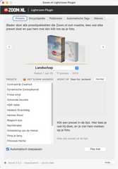 Zoom.nl Lightroom Plugin, tabblad Presets: alle presetpakketten van Zoom.nl met uitleg per preset